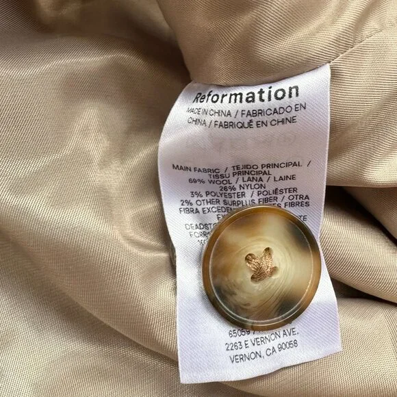 Reformation Enzo Jacket Wool Blend Short Tan Brown XS - Picture 9 of 15